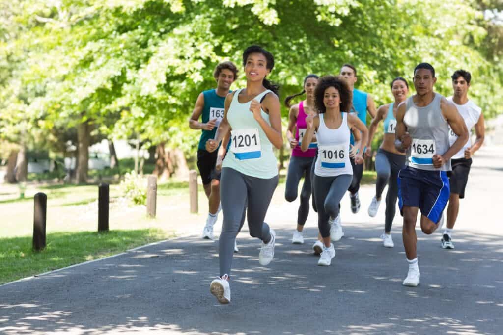 People running during a weekly parkrun