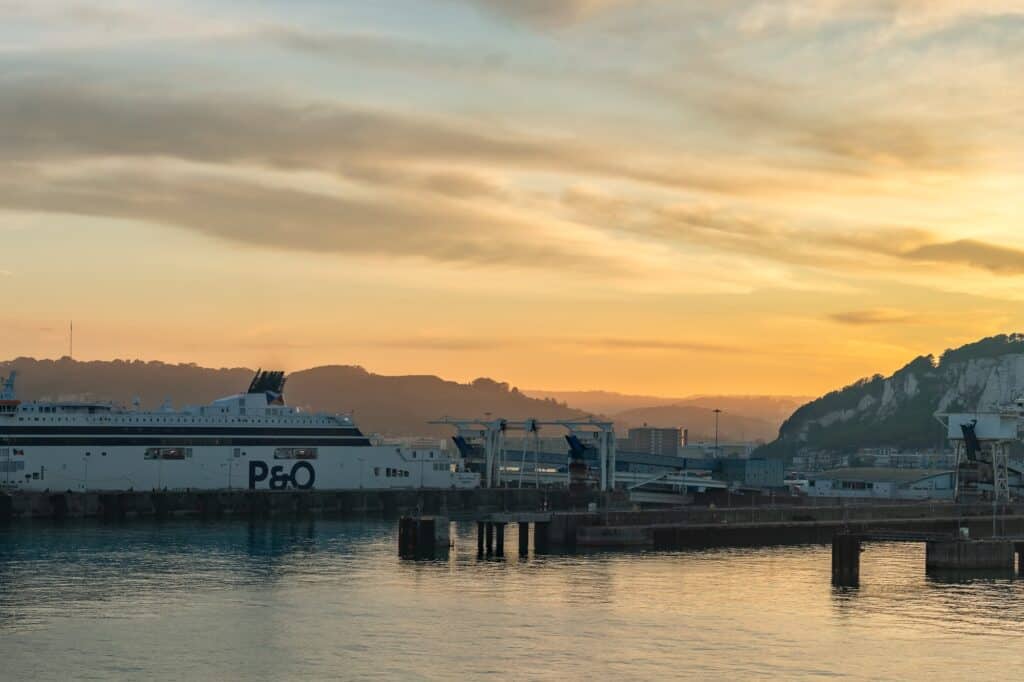 A port with cruise ships and ferries