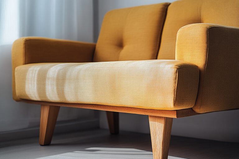 Cropped photo of a two-seater sofa with wooden legs - single-item move in the concept of 'What Types of Items Can Be Transported by a Man and Van in Weymouth?'